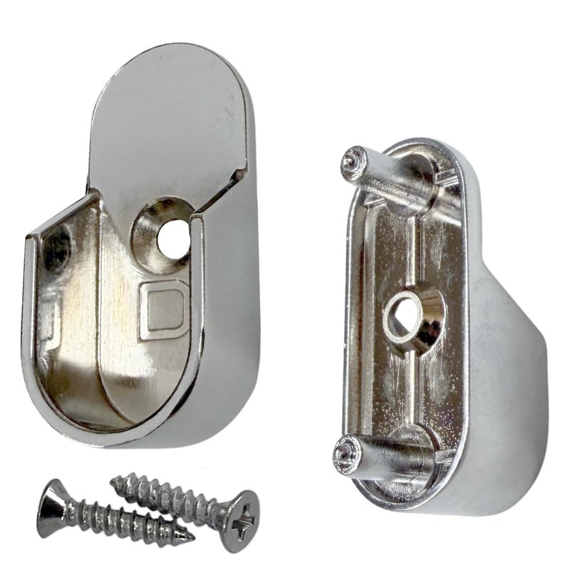 Desunia Oval Closet Rod End Brackets w/Rear Facing 5mm Pins | 15mm x 30mm | Polished Chrome | 1 Pair - Image 1